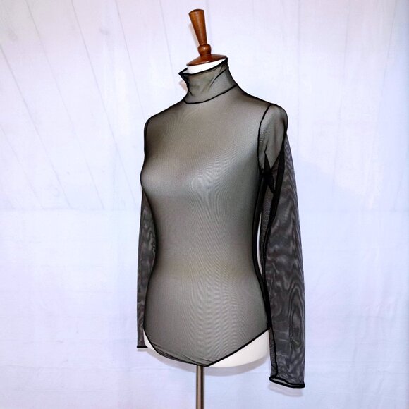 AKRIS Mock-Neck Illusion Sheer See Through Long-Sleeve Mesh Bodysuit - Picture 3 of 12